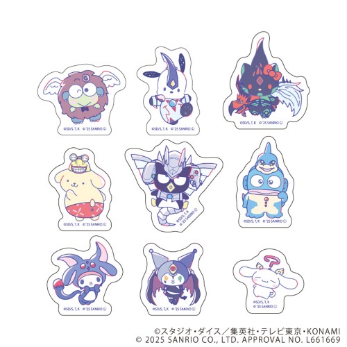 フレークシール(9種セット)「遊☆戯☆王デュエルモンスターズGX×サンリオキャラクターズ」01/個別デザイン(コラボイラスト)